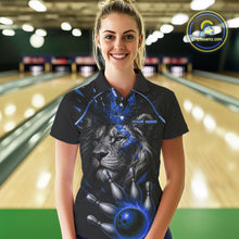 Load image into Gallery viewer, Custom Black and Blue Lion Bowling Polo, Quarter Zip shirts for Women, Lion Team Bowling Jerseys NQS10585