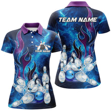 Load image into Gallery viewer, Blue Lightning Thunder Bowling Polo, 1/4 Zip Shirt For Women Purple Flame Custom Team Bowler Jerseys NQS8614