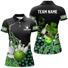 Load image into Gallery viewer, Green shamrock lucky Women bowling shirts Custom St Patrick Day black Team League Bowling Jerseys NQS8843