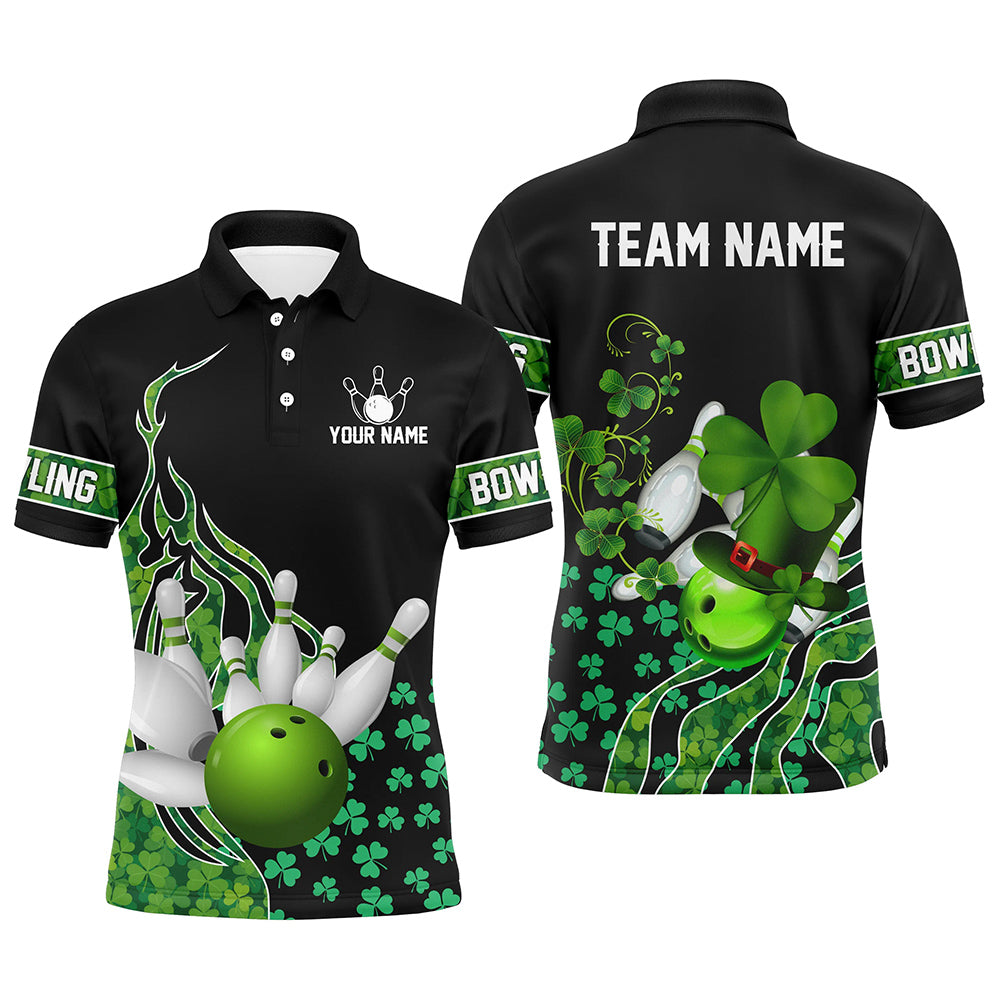 Green shamrock lucky Men bowling shirts Custom St Patrick Day black Team League Bowling Jerseys NQS8843