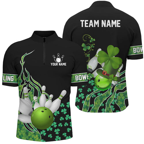 Green shamrock lucky Men bowling shirts Custom St Patrick Day black Team League Bowling Jerseys NQS8843