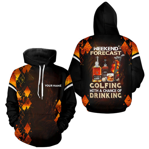 Golf and wine argyle pattern Golf Hoodies custom Weekend forecast golfing with a chance of drinking NQS8848