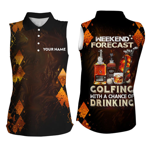 Golf and wine argyle Women sleeveless polos custom Weekend forecast golfing with a chance of drinking NQS8848