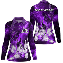 Load image into Gallery viewer, Purple Lightning Thunder Bowling Polo, 1/4 Zip Shirt For Women Purple Flame Custom Team Bowler Jersey NQS9102