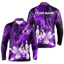 Load image into Gallery viewer, Purple Lightning Thunder Bowling Polo, 1/4 Zip Shirt For Men Purple Flame Custom Team Bowler Jersey NQS9102