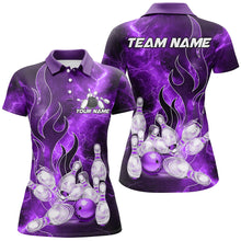 Load image into Gallery viewer, Purple Lightning Thunder Bowling Polo, 1/4 Zip Shirt For Women Purple Flame Custom Team Bowler Jersey NQS9102