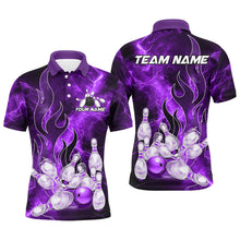 Load image into Gallery viewer, Purple Lightning Thunder Bowling Polo, 1/4 Zip Shirt For Men Purple Flame Custom Team Bowler Jersey NQS9102