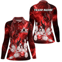 Load image into Gallery viewer, Red Lightning Thunder Bowling Polo, Quarter Zip Shirt For Women Red Flame Custom Team Bowler Jersey NQS9103