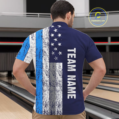 Blue Grunge American Flag Bowling Shirts For Men Custom patriotic Bowling Team League Jerseys NQS11176