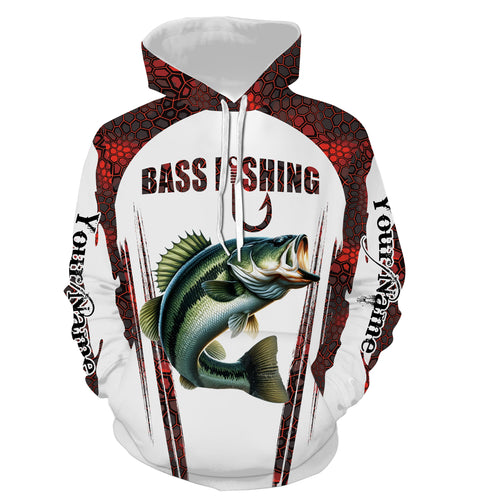 Bass fishing red camo Custom Name Funny Fishing Hoodie Gift For Fisherman NQS5111