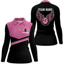 Load image into Gallery viewer, Black and pink Women bowling polo shirts Custom Team bowling jerseys, gift for bowlers NQS7407
