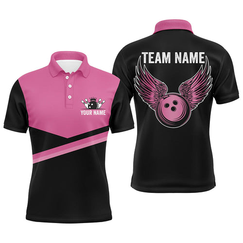 Black and pink Mens bowling polo shirts Custom Team bowling jerseys, gift for bowlers NQS7407