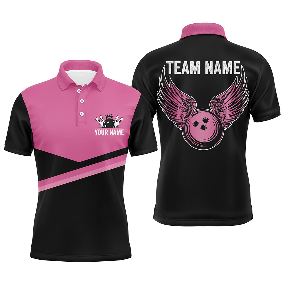 Black and pink Mens bowling polo shirts Custom Team bowling jerseys, gift for bowlers NQS7407