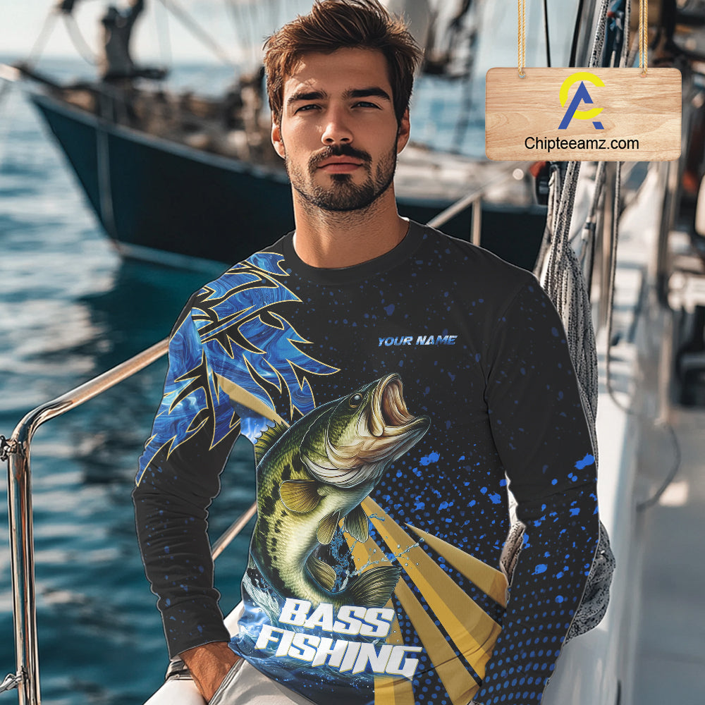 Blue Camo Largemouth Bass fishing Custom sun protection Bass fishing jerseys, custom fishing apparel NQS9931