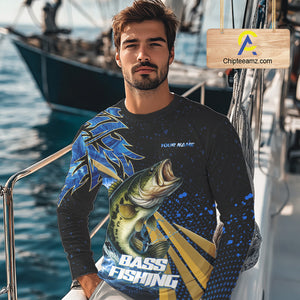 Blue Camo Largemouth Bass fishing Custom sun protection Bass fishing jerseys, custom fishing apparel NQS9931