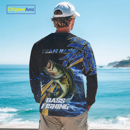 Blue Camo Largemouth Bass fishing Custom sun protection Bass fishing jerseys, custom fishing apparel NQS9931
