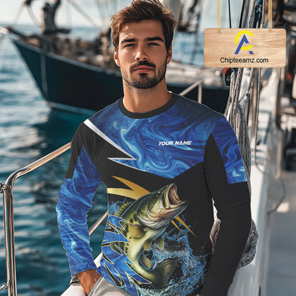 Largemouth Bass fishing Blue Camo Custom sun protection Bass fishing jerseys, Bass fishing apparel NQS9932