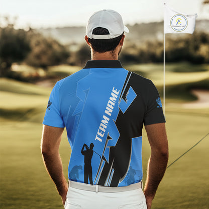 Mens golf polo shirts custom blue and black golf tops for men, best golf gifts NQS10062