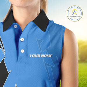 Women Sleeveless golf polo shirts custom blue and black golf tops for ladies, best golf gifts NQS10062