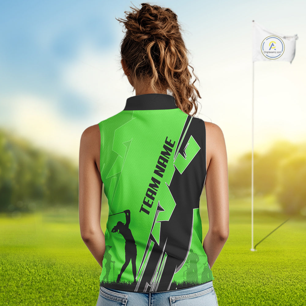 Women Sleeveless golf polo shirts custom green and black golf tops for ladies, best golf gifts NQS10063