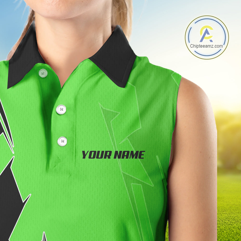 Women Sleeveless golf polo shirts custom green and black golf tops for ladies, best golf gifts NQS10063