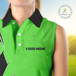 Women Sleeveless golf polo shirts custom green and black golf tops for ladies, best golf gifts NQS10063