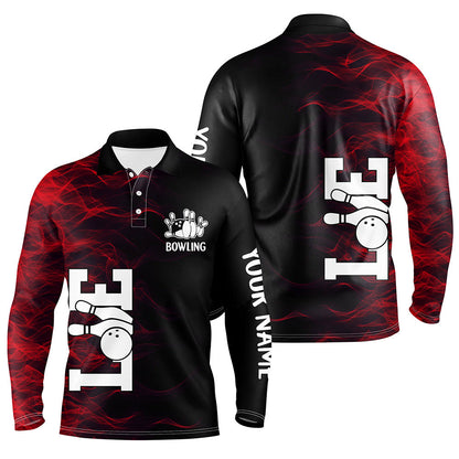 Red Flame Bowling Custom Men Bowling Polo, Quarter zip Shirts Bowling Team Jerseys Tournament NQS8411