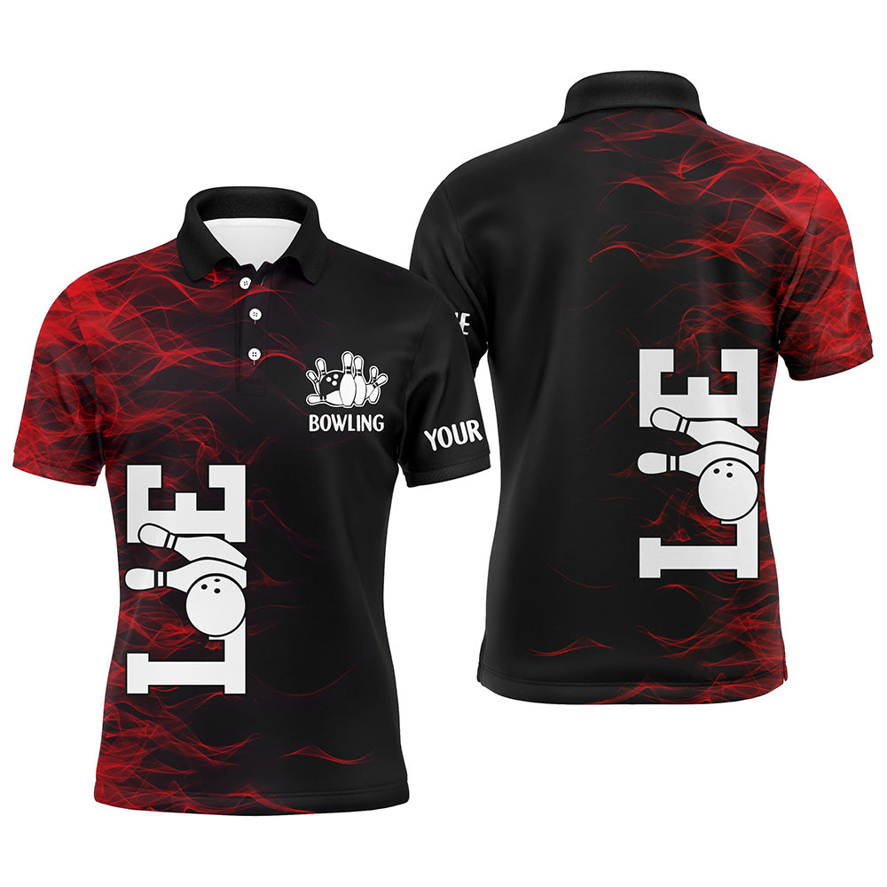 Red Flame Bowling Custom Men Bowling Polo, Quarter zip Shirts Bowling Team Jerseys Tournament NQS8411