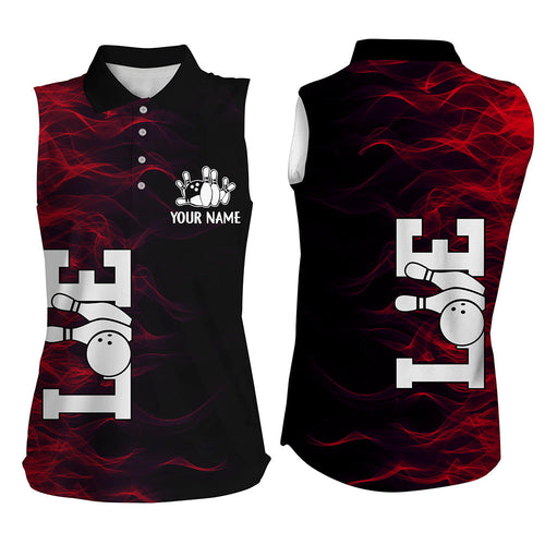 Red Flame Bowling Custom Women Sleeveless Polo Bowling Shirts Bowling Team Jerseys Tournament NQS8411