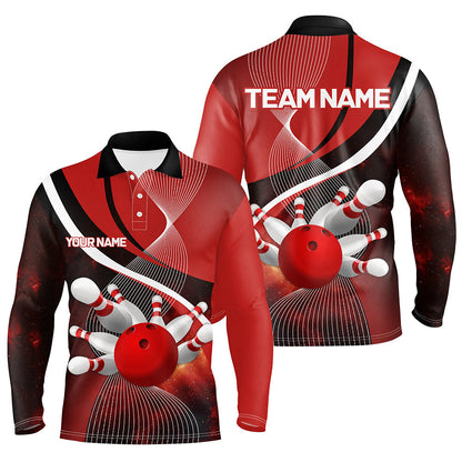 Red Galaxy Men Bowling Polo, Quarter zip Shirts Custom Bowling Team League Jerseys, Gift for bowlers NQS8415