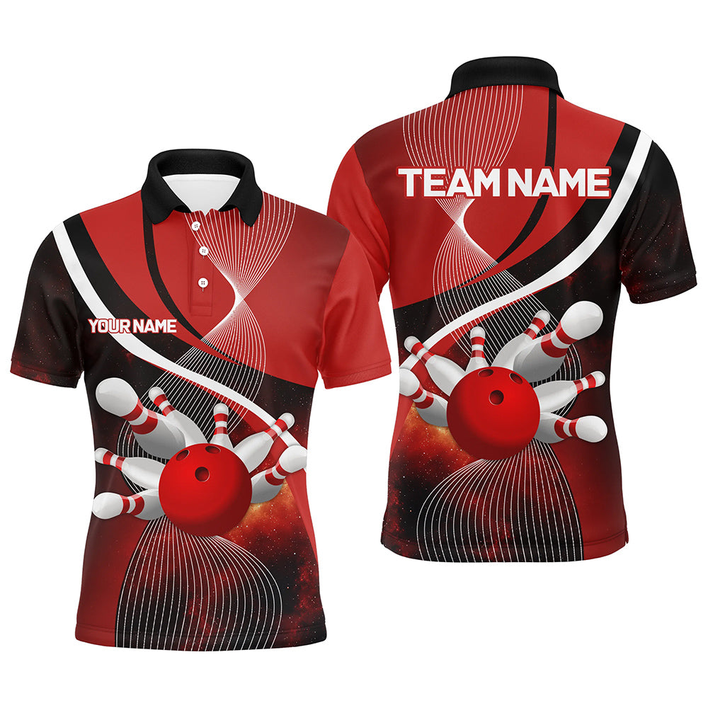 Red Galaxy Men Bowling Polo, Quarter zip Shirts Custom Bowling Team League Jerseys, Gift for bowlers NQS8415