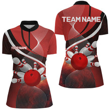 Load image into Gallery viewer, Red Galaxy Women Bowling Polo, Quarter zip Shirts Custom Bowling Team League Jerseys, Gift for bowlers NQS8415