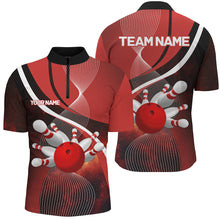 Load image into Gallery viewer, Red Galaxy Men Bowling Polo, Quarter zip Shirts Custom Bowling Team League Jerseys, Gift for bowlers NQS8415