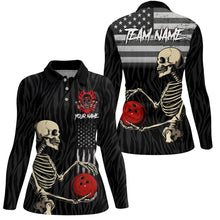 Load image into Gallery viewer, Black American Flag Skull Bowling Camo Custom Bowling Shirts For Women Bowling Team League Jerseys NQS8419