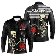Load image into Gallery viewer, Black American Flag Skull Bowling Camo Custom Bowling Shirts For Men Bowling Team League Jerseys NQS8419