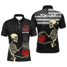Load image into Gallery viewer, Black American Flag Skull Bowling Camo Custom Bowling Shirts For Men Bowling Team League Jerseys NQS8419