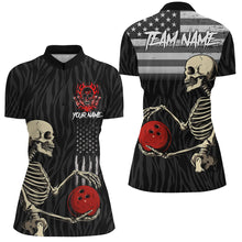 Load image into Gallery viewer, Black American Flag Skull Bowling Camo Custom Bowling Shirts For Women Bowling Team League Jerseys NQS8419