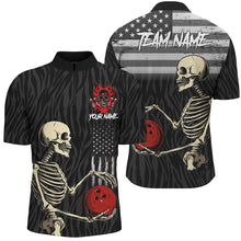 Load image into Gallery viewer, Black American Flag Skull Bowling Camo Custom Bowling Shirts For Men Bowling Team League Jerseys NQS8419