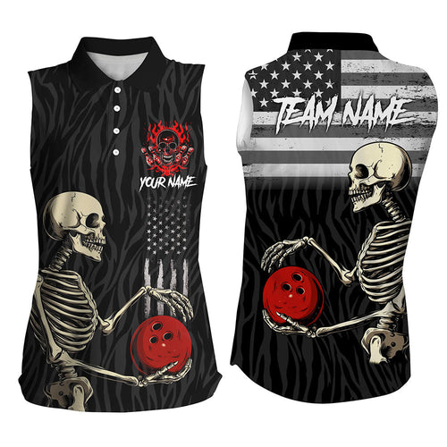 Black American Flag Skull Bowling Camo Custom Sleeveless Polo Shirts Bowling Team League Jerseys NQS8419