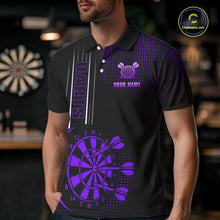 Load image into Gallery viewer, Personalized Black and Purple Darts Polo, Quarter Zip Shirt For Men Custom Dart Outfit Team Jerseys NQS10594
