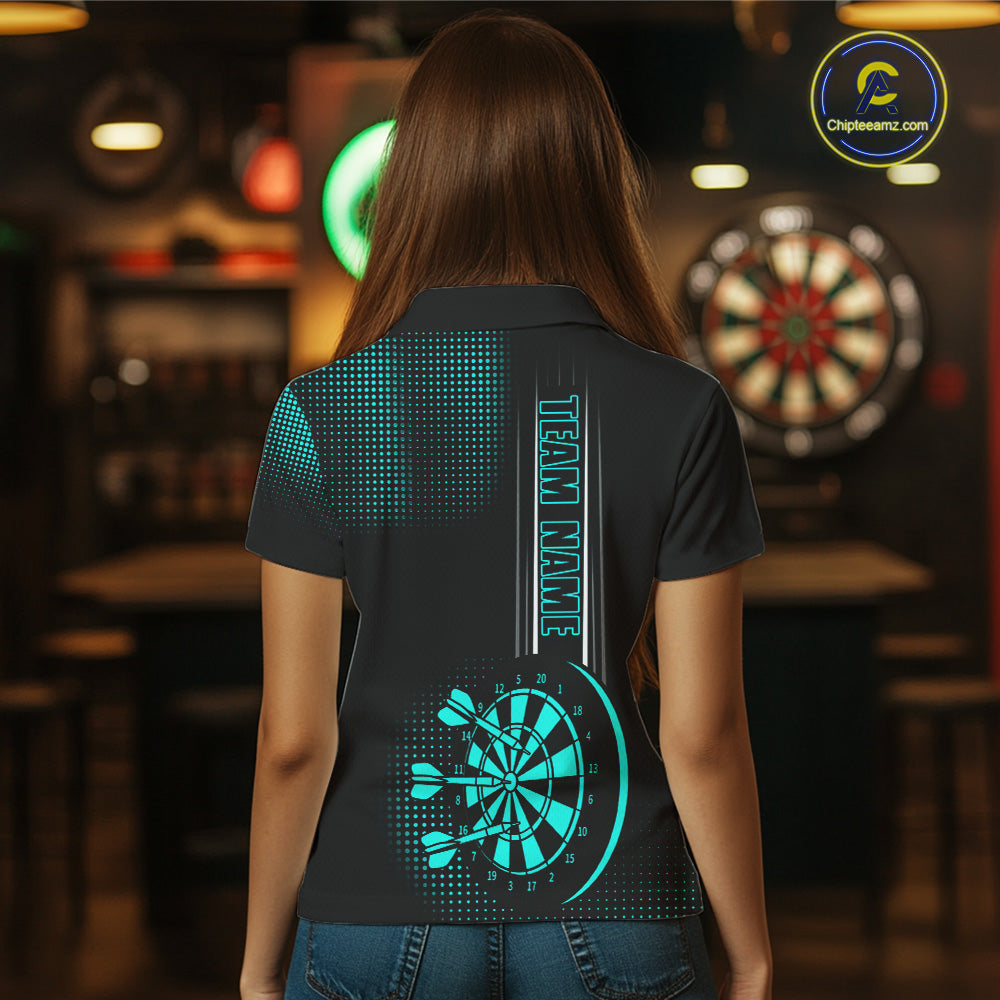 Personalized Black and Turquoise Darts Shirt For Women Custom Dart Outfit Team Jerseys NQS10595