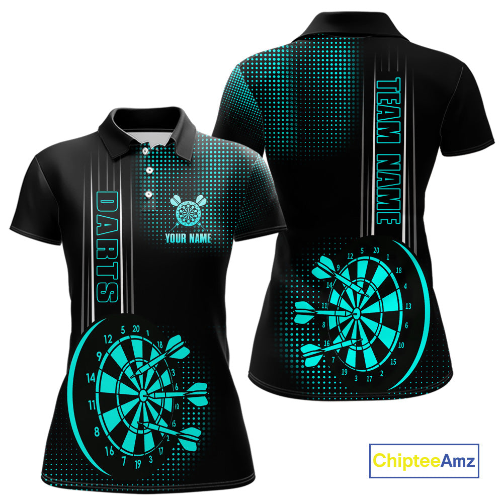 Personalized Black and Turquoise Darts Shirt For Women Custom Dart Outfit Team Jerseys NQS10595