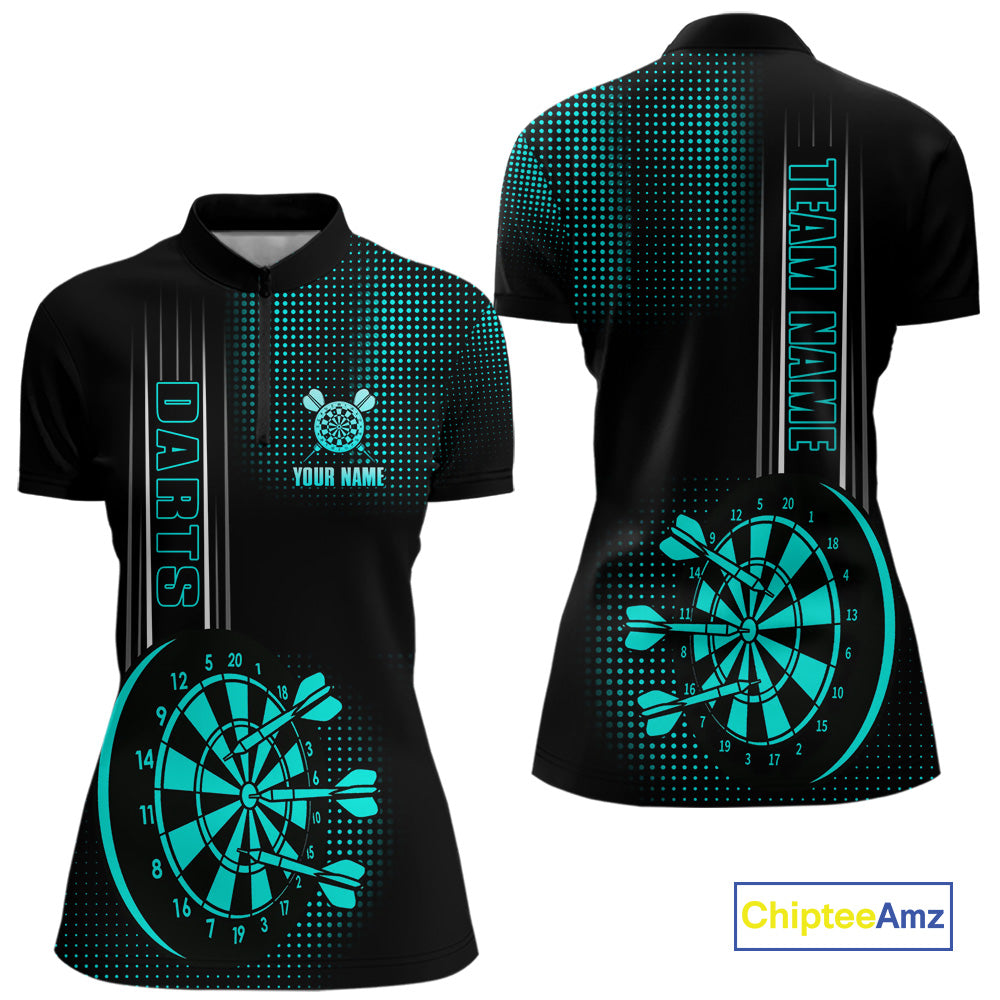 Personalized Black and Turquoise Darts Shirt For Women Custom Dart Outfit Team Jerseys NQS10595