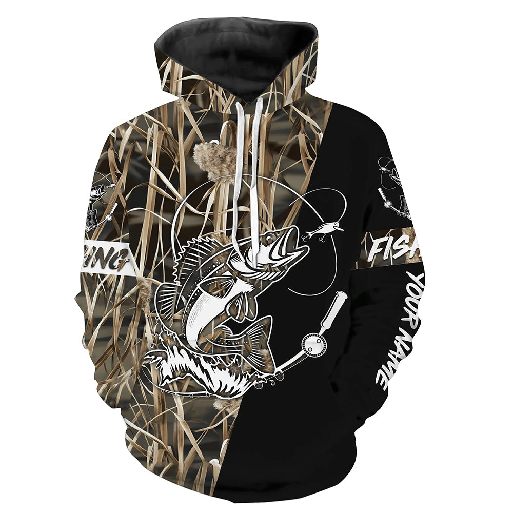 Walleye Fishing Tattoo camo black version Customize name 3D All Over Printed fishing hoodie NPQ68