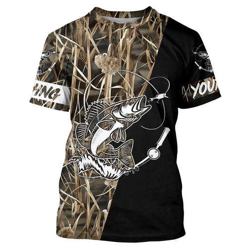 Walleye Fishing tattoo camo black version custom name performance fishing shirts NQS923