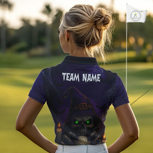 Funny Purple Skull Halloween Women golf polo shirts Custom Halloween team ladies golf wear NQS10804