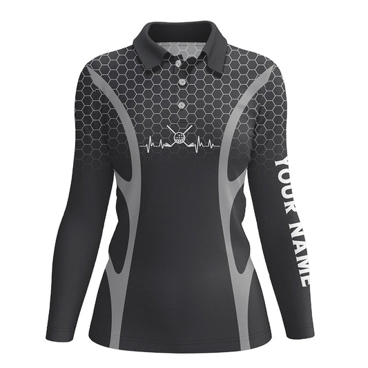 Black Camo Golf heartbeat Womens Golf Polo Shirts Custom Ladies Golf Tops, unique golf gifts NQS9116