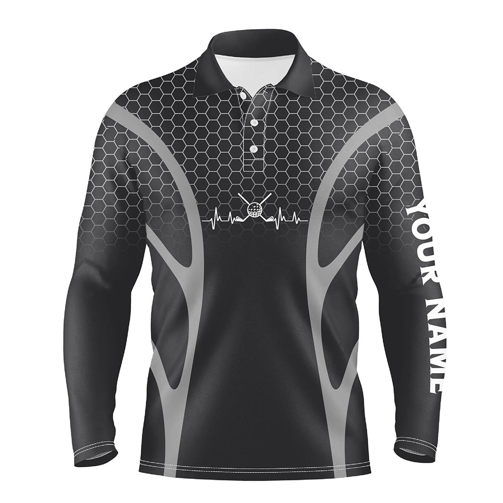 Black Camo Golf heartbeat Mens Golf Polo Shirts Custom Mens Golf Tops, unique golf gifts NQS9116
