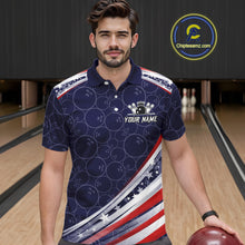 Load image into Gallery viewer, American Flag Camo Bowling Shirts For Men Custom patriotic Bowling Team Polo, 1/4 zip Jerseys | Navy NQS11180