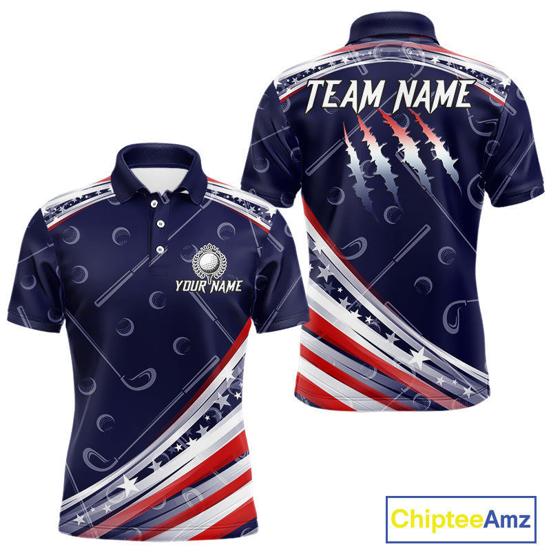 American Flag Camo Golf Polo Shirts For Men Custom patriotic mens golf shirts, golfer gifts | Navy NQS11181